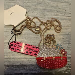 NWT Betsey Johnson | Rhinestone Red Floral Purse Neckalce